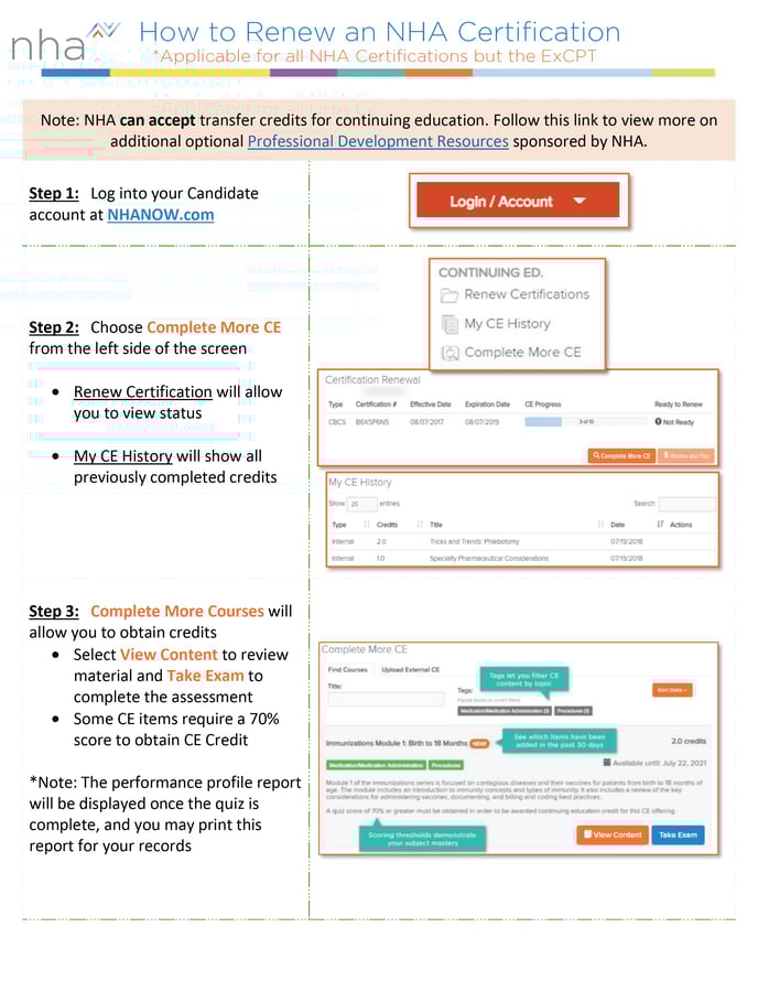 How to Renew an NHA Certification (non ExCPT)